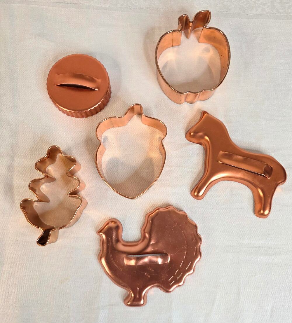 Lot of 6 Copper Colored Fall Themed Metal Cookie Cutters Thanksgiving Holiday